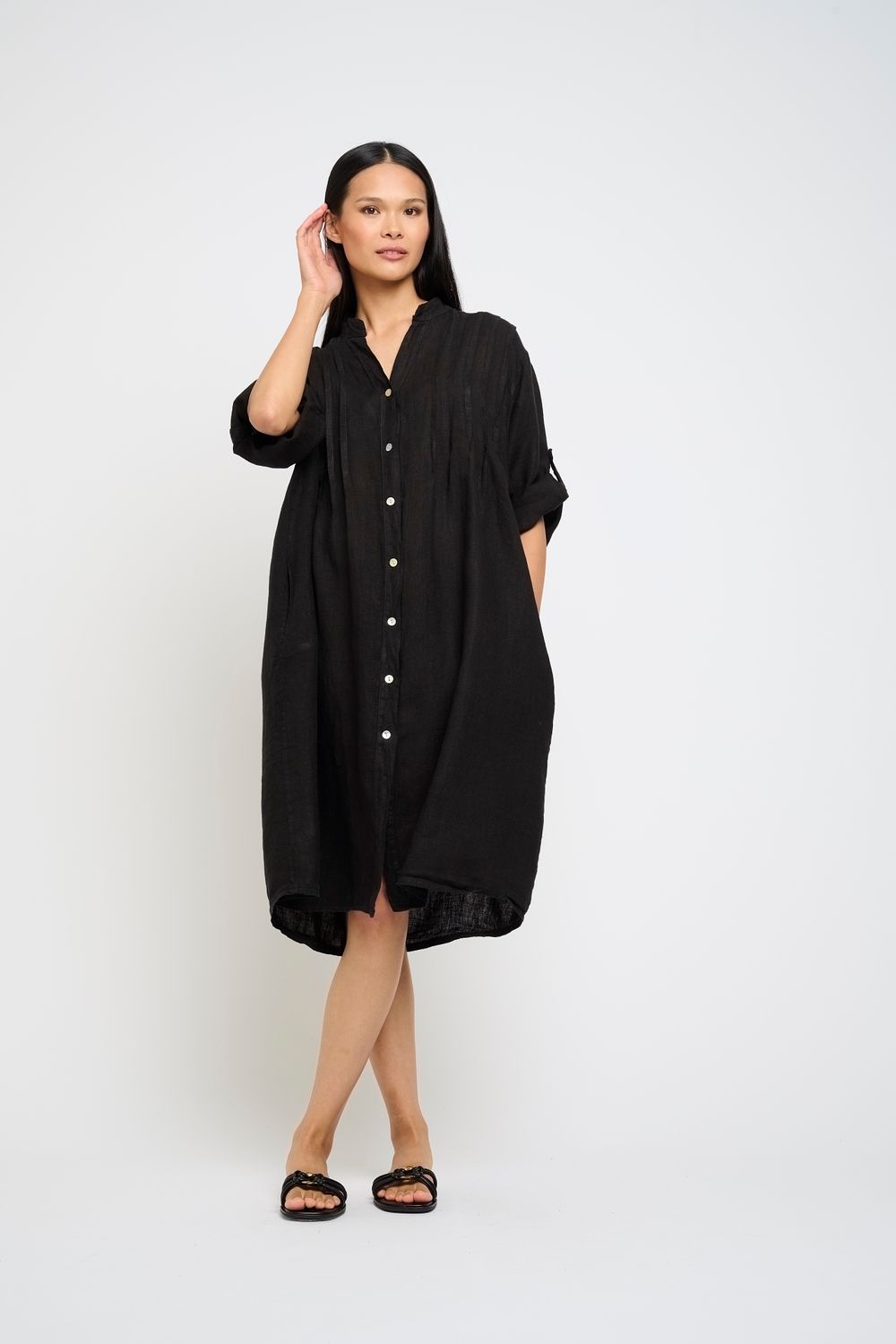 🇨🇦 Linen Blouse Dress Pleats &amp; Pockets