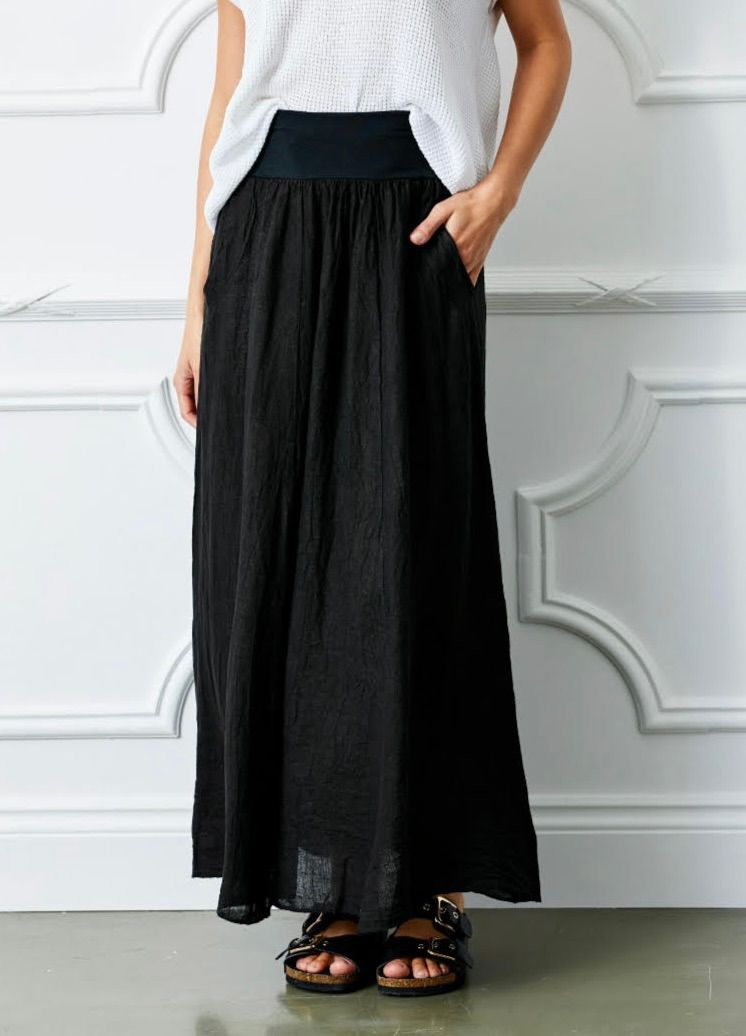 Lili Linen Maxi Skirt With Side Pockets