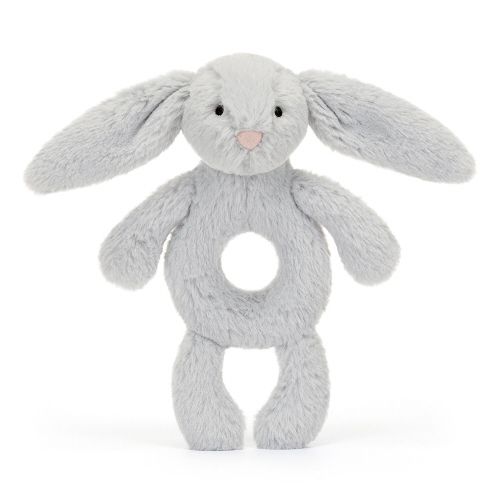 Bashful Bunny Ring Rattle, Silver