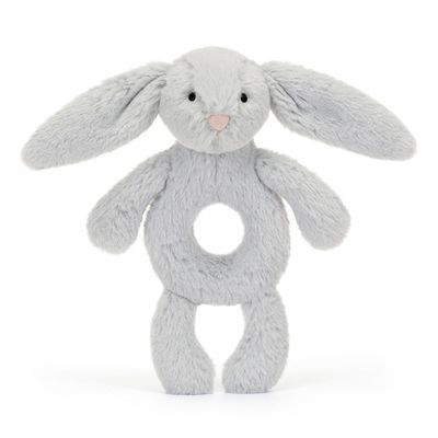 Bashful Bunny Ring Rattle, Silver