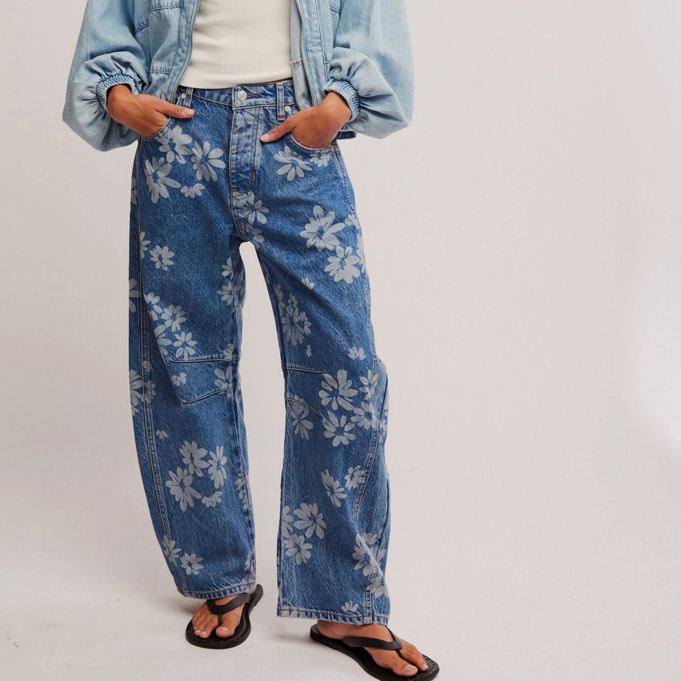 Good Luck Daisy Print Barrel Jean - SALE -