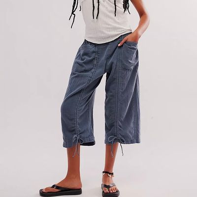 Gianna Ruched Gaucho Pull On Pant, Blue Mirage,