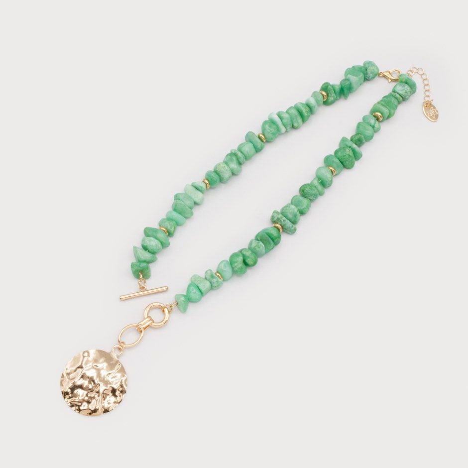🇨🇦 Semi-Precious Stone &amp; Hammered Disc Necklace