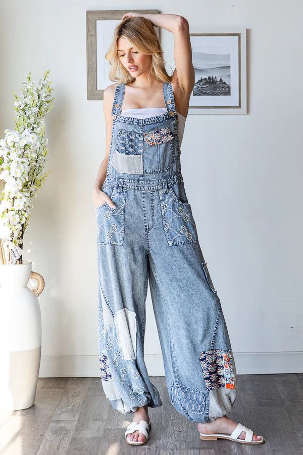 Washed Multi Patchwork Tencel Overall