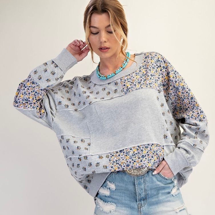 Mixed Patchwork Terry Knit Pullover