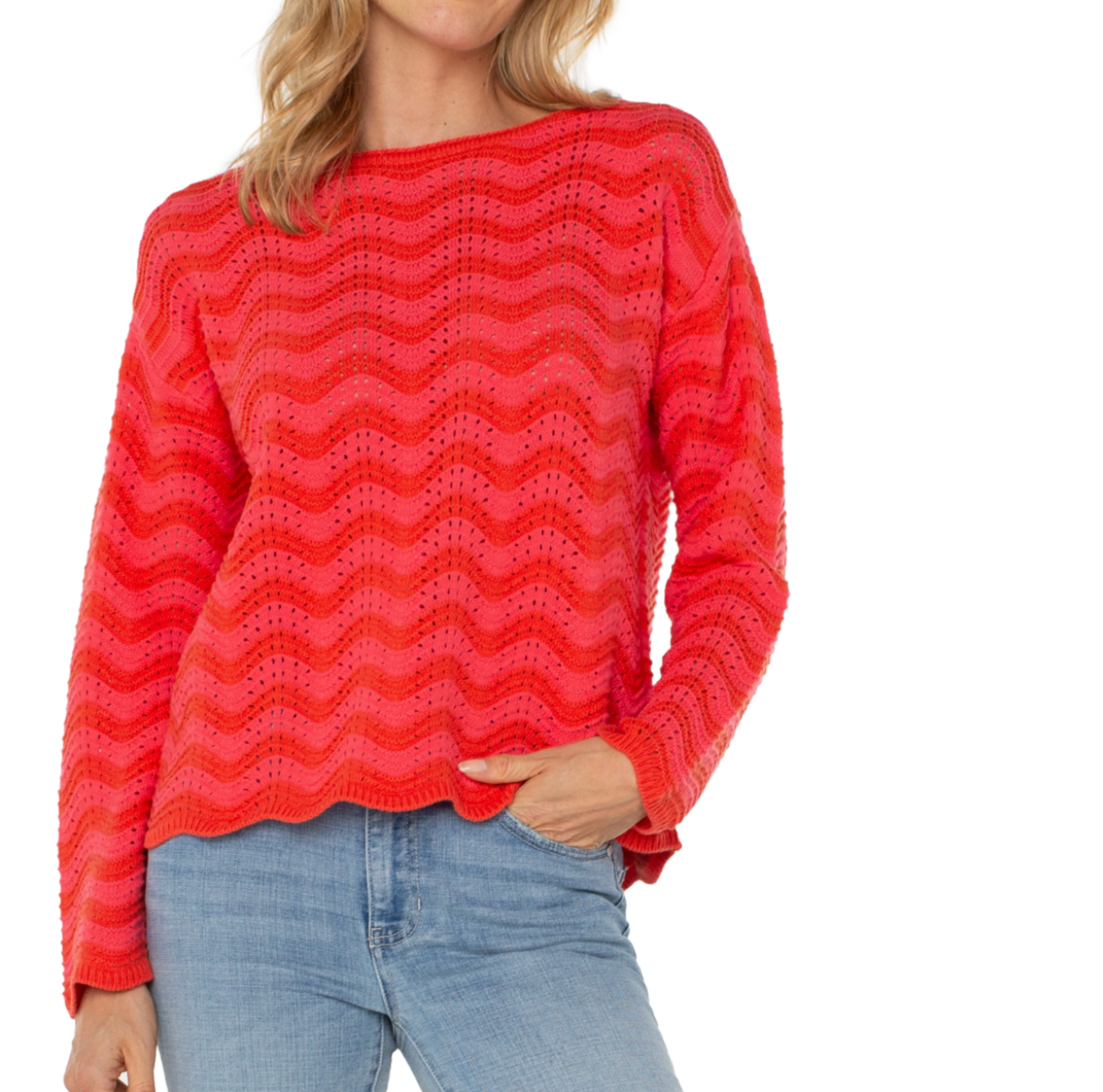 Scalloped Hem Boat Neck Sweater