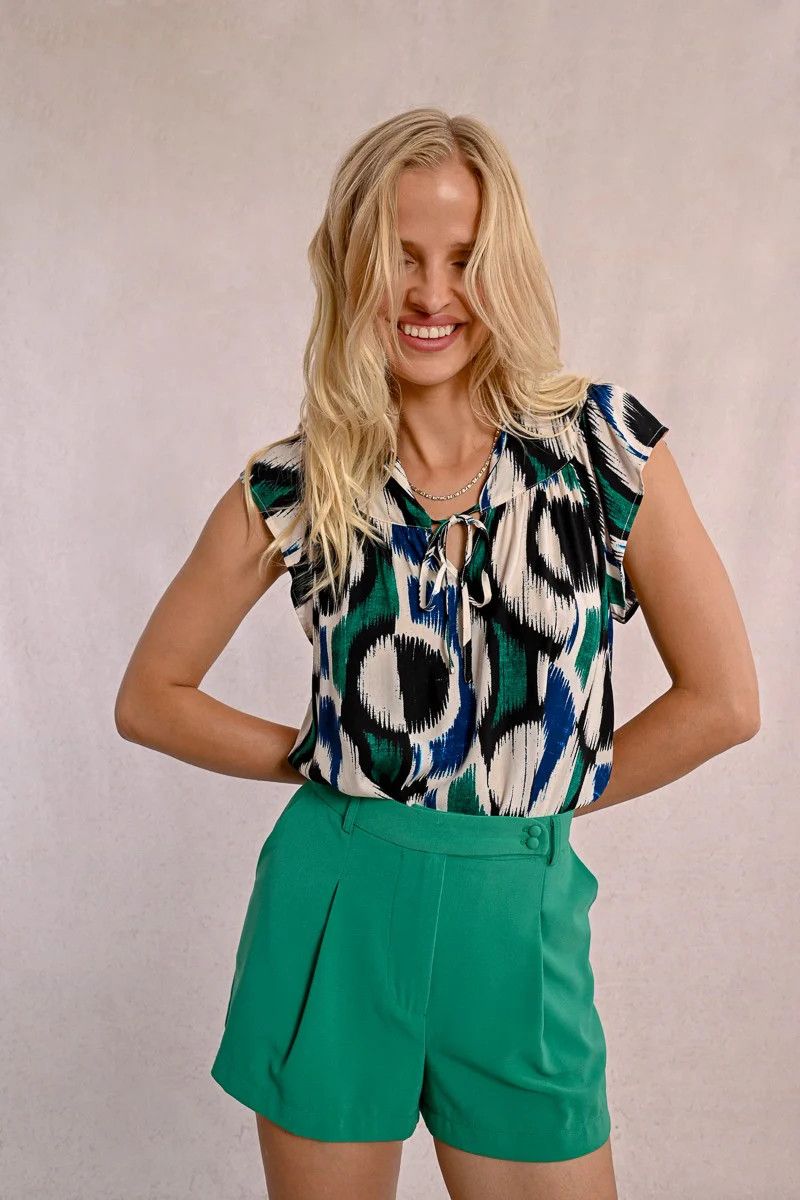 Printed Short Sleeve Tie Top - SALE -