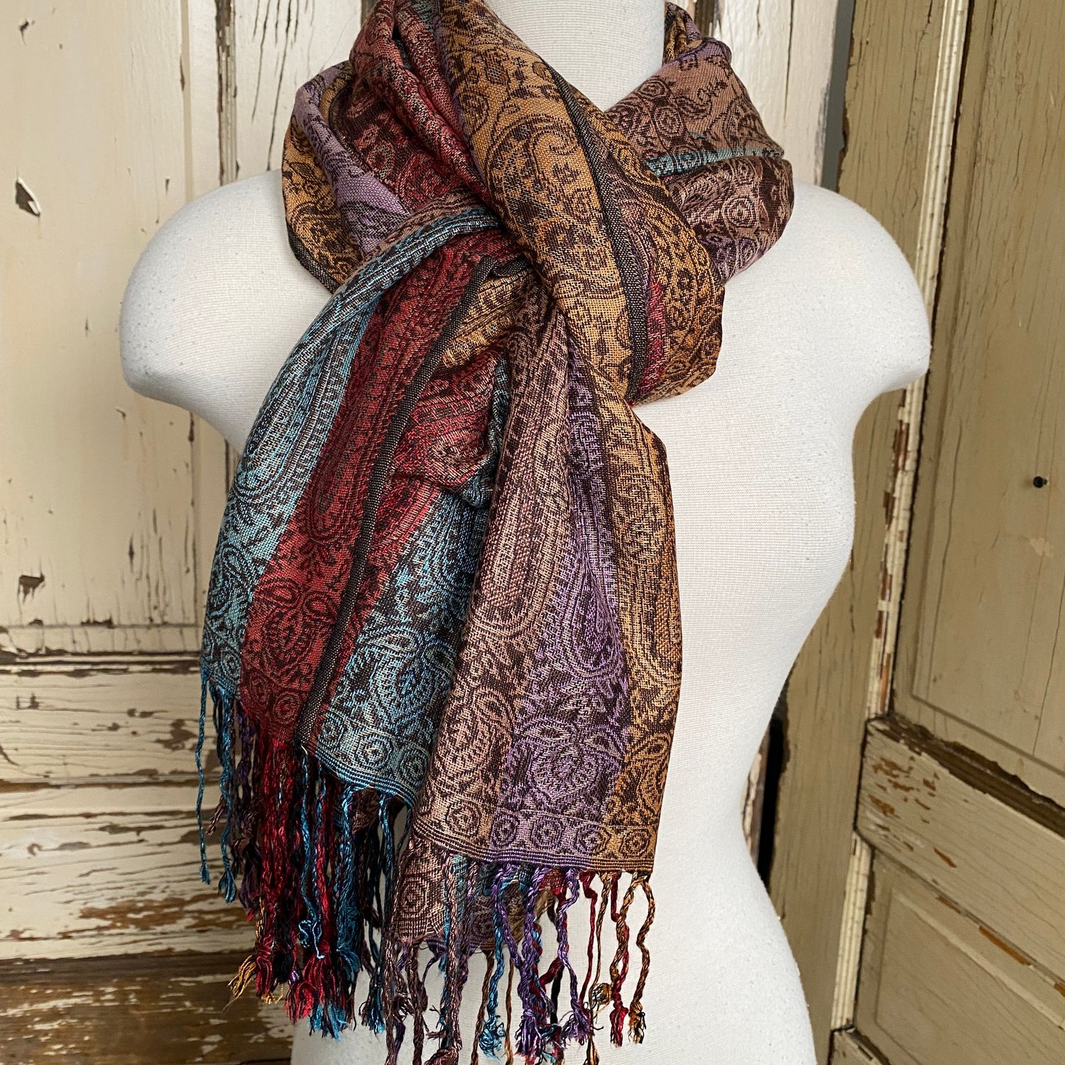 Multi Colour Row Paisley Pashmina