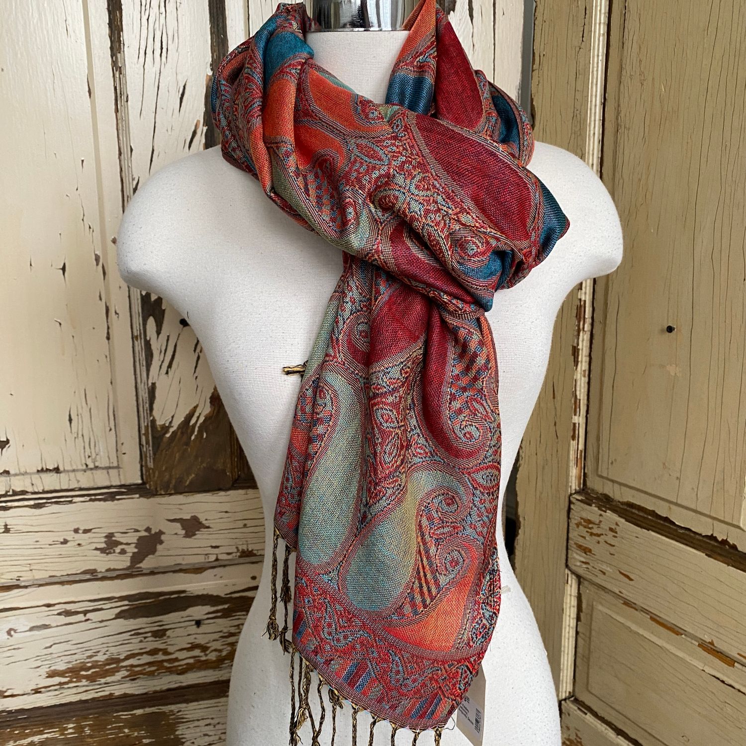 Koi Paisley Pashmina, Color: Burgundy Denim