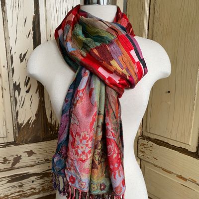 Bright Squares &amp; Floral Scarf