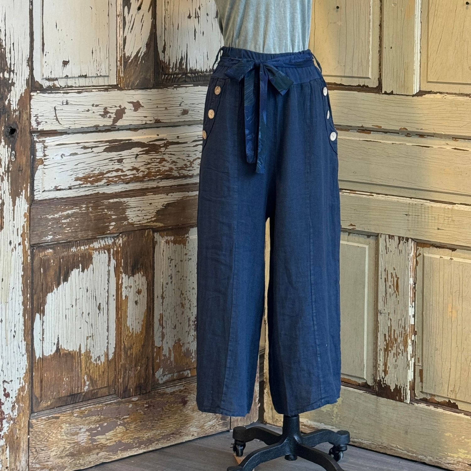 🇨🇦 Button Pocket Linen Pant with Floral Belt (3 colours)