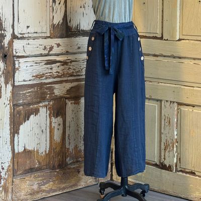 🇨🇦 Button Pocket Linen Pant with Floral Belt (3 colours)