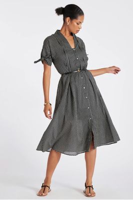 Serena Polka Dot Shirt Dress, Tie Sleeve