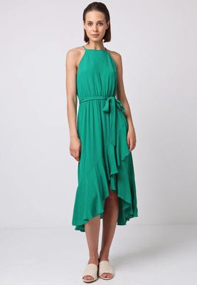 Halterneck Dress w/ Wrap Ruffle Skirt