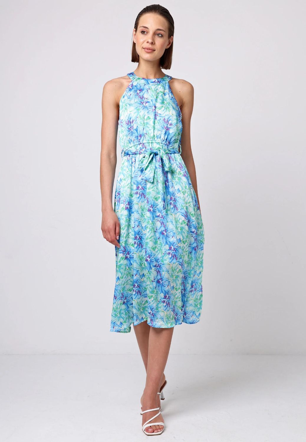 Halter Neck Midi Dress with Tie Waist - SALE -