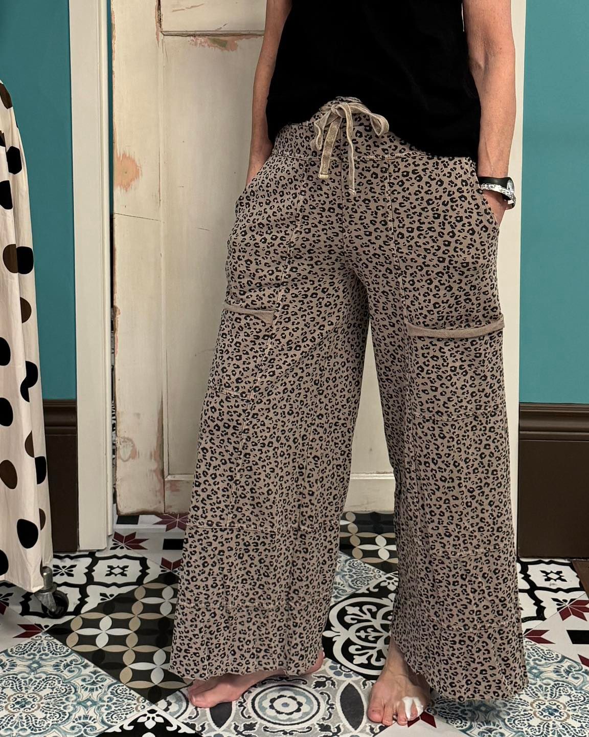 Animal Print Terry Knit Lounge Pants