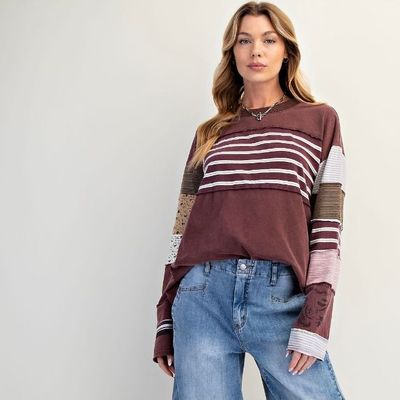 Striped Mixed Terry Pullover