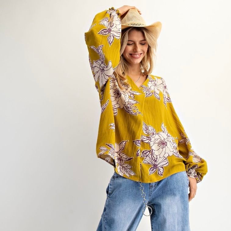 Printed V Neck Loose Fit Top