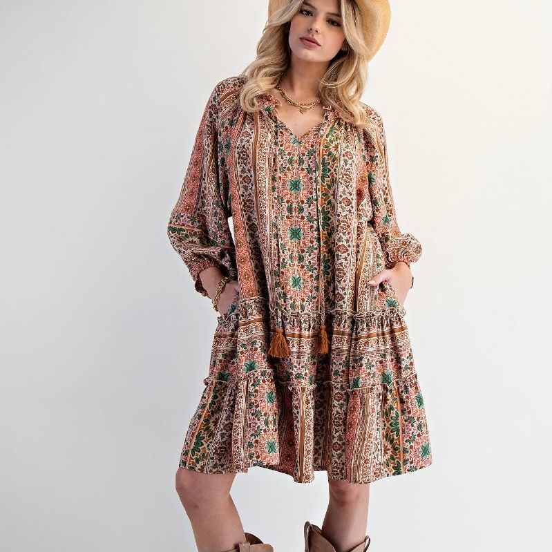 Floral Boho Ruffle Bottom Dress
