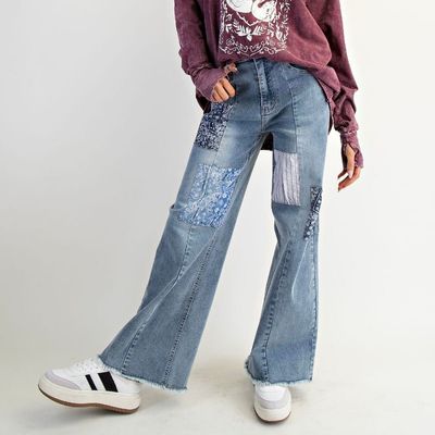 Patchwork Detail Denim Pants