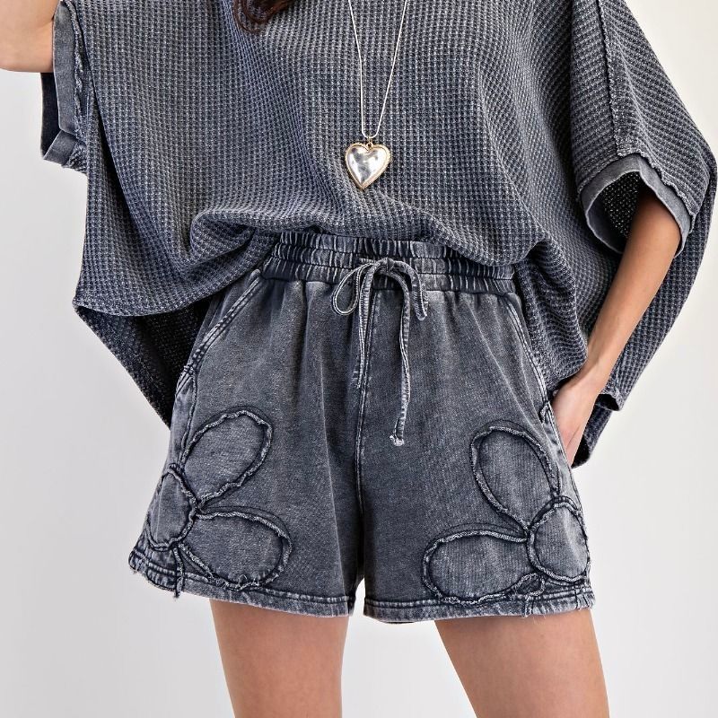Flower Patch Terry Knit Shorts, Ash