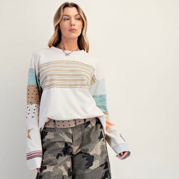 Striped Mixed Terry Pullover