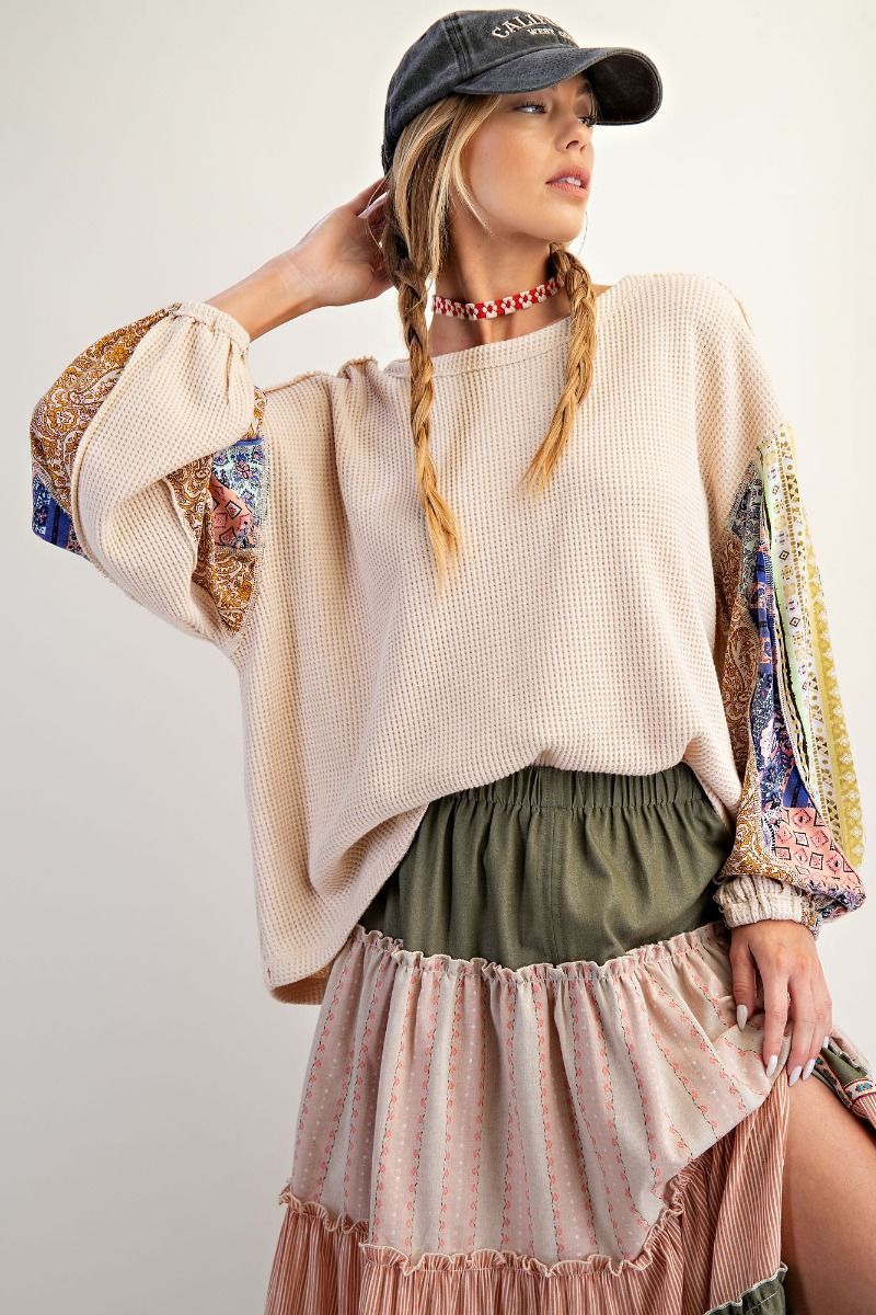Mix Print Washed Thermal Top