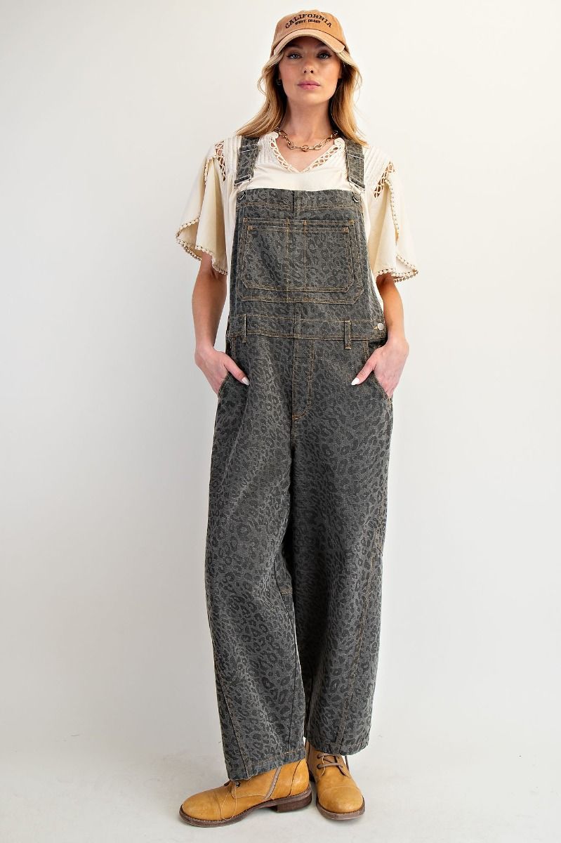 Animal Print Washed Twill Overall
