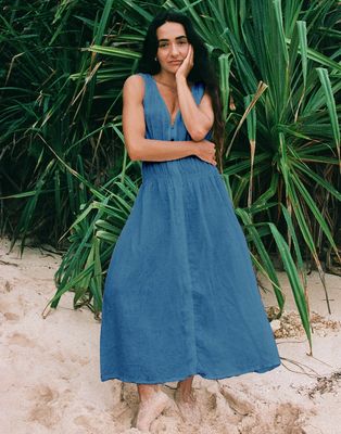 🇨🇦 Luna Midi Linen Dress, Denim