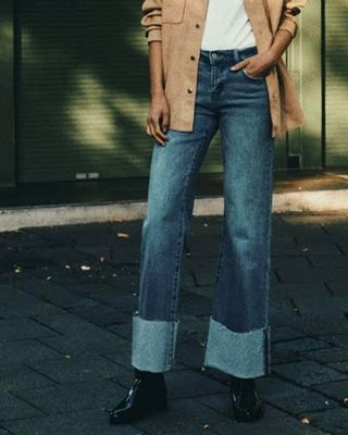 Mid Rise Wide Flare Cuffed Jean