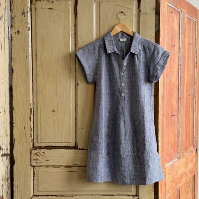 🇨🇦 Millie Dress, Mini Houndstooth Indigo,