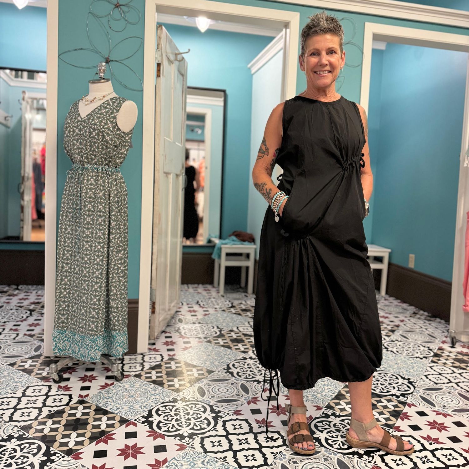 Tie Back Drawstring Hem Dress