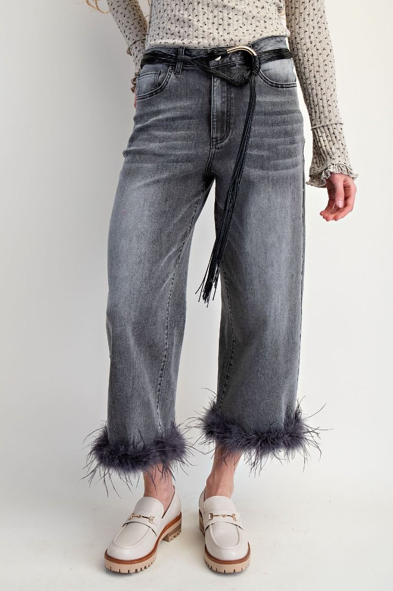 Feather Bottom Hem Stretch Denim