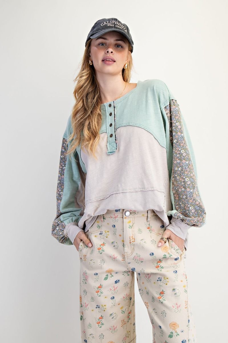 Colour Block Btn Fnt Henley Top