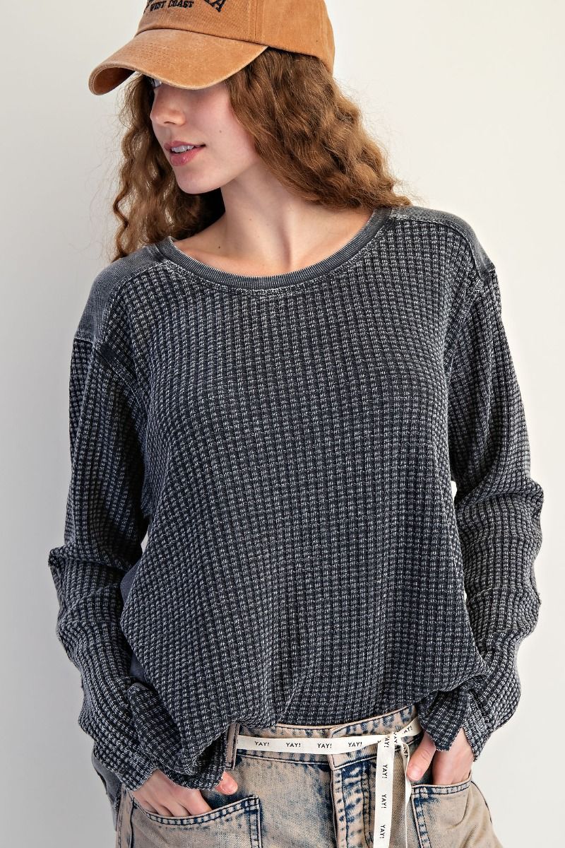 Washed Thermal Waffle Knit Top