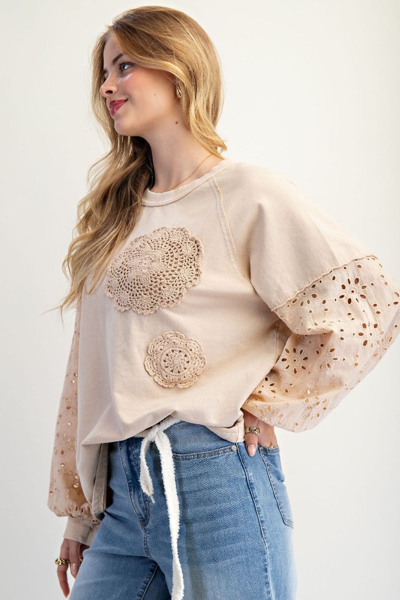 Eyelet Lace Terry Pullover