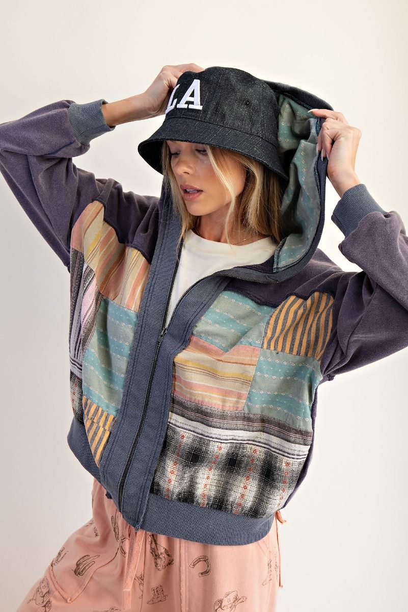 Multi Colour Terry Zip Up Hoodie