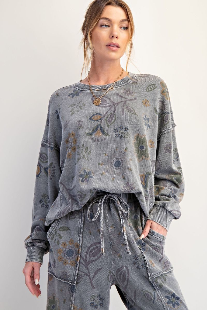 Floral Print Terry Pullover
