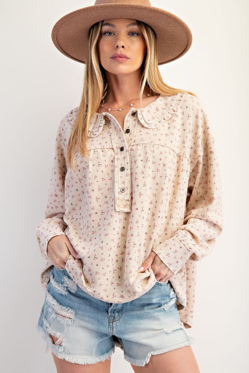 Floral Printed Thermal Waffle Top