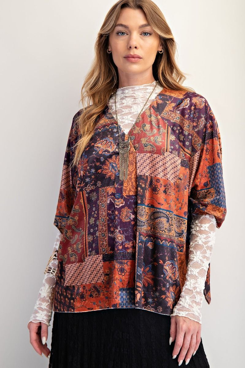 Patchwork Printed Velvet Top