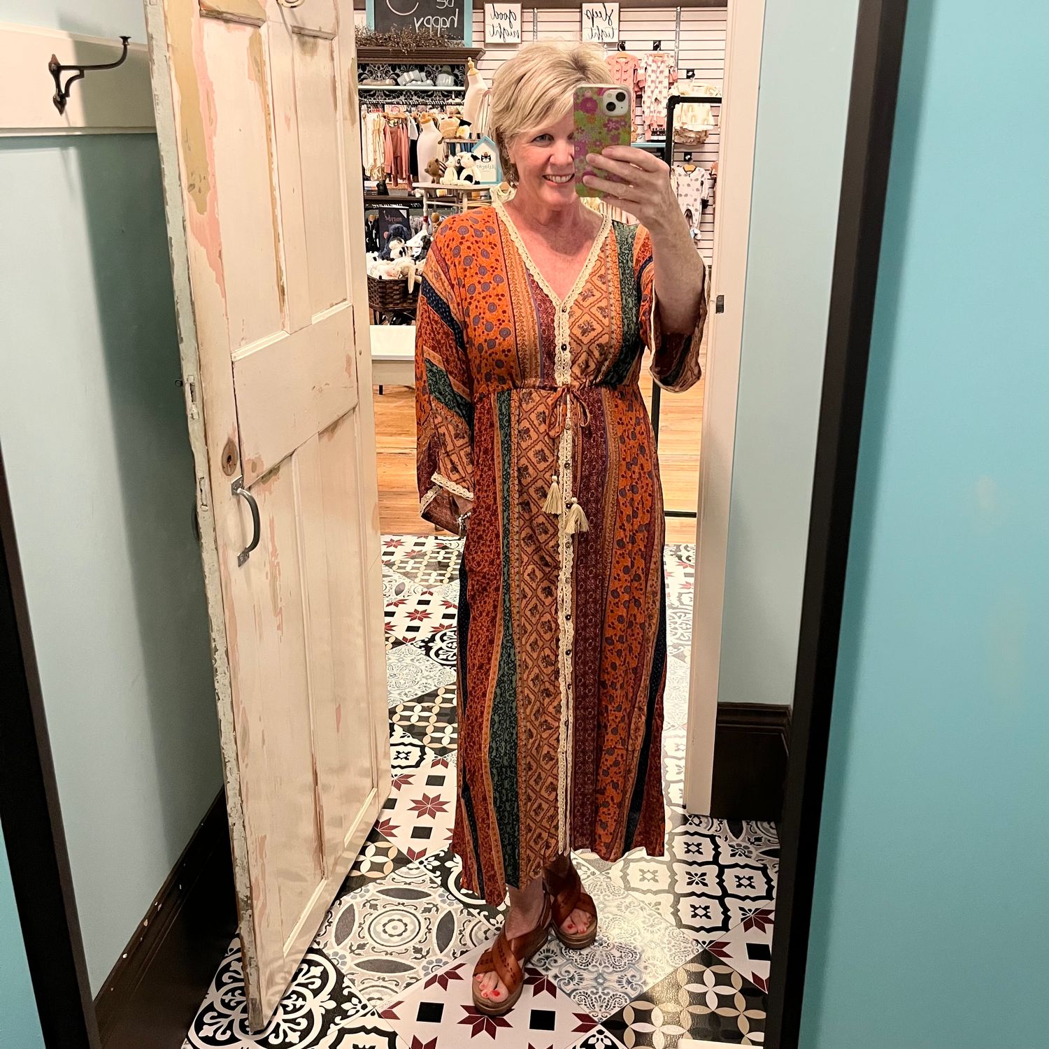 Bell Sleeve Printed Maxi Dress
