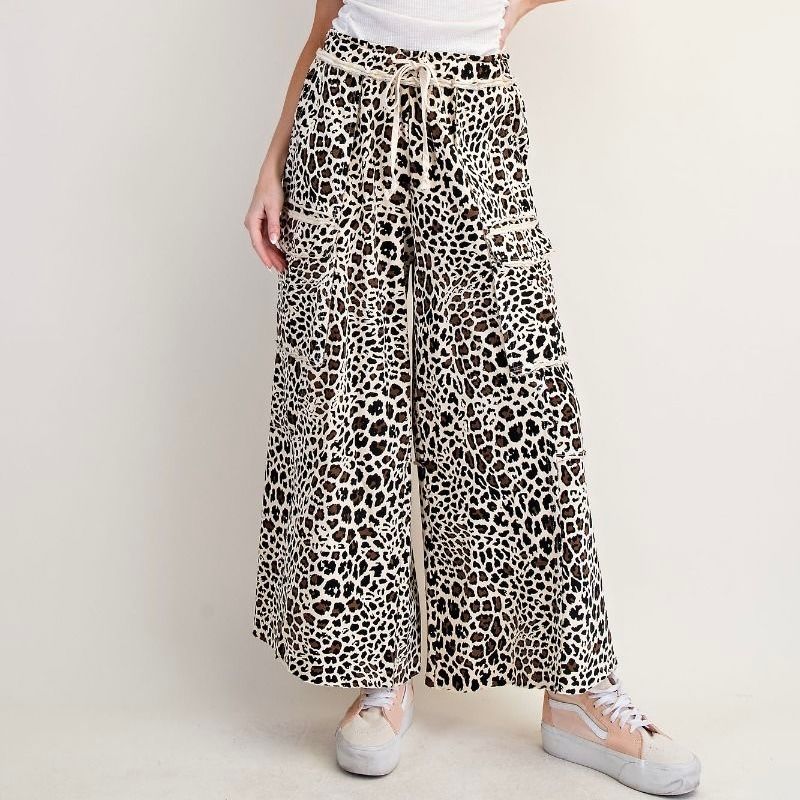 Animal Printed Terry Knit Cargo Pants