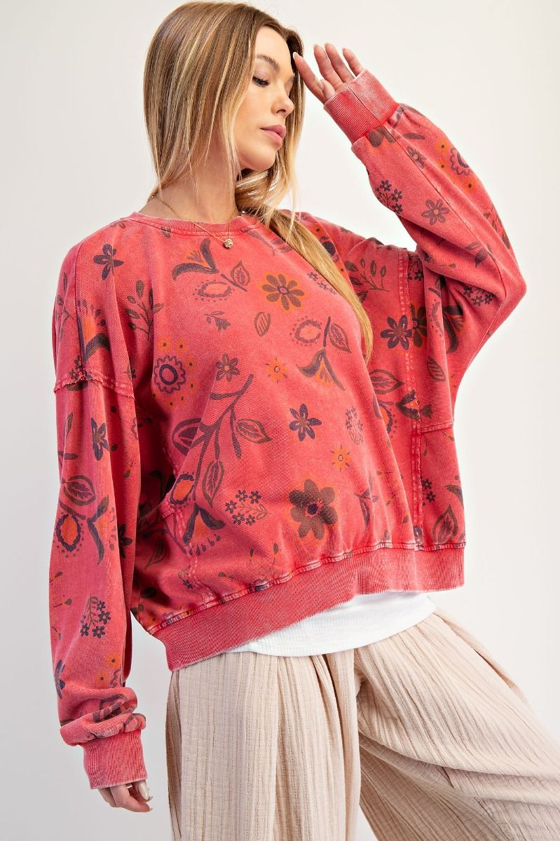 Floral Print Terry Pullover
