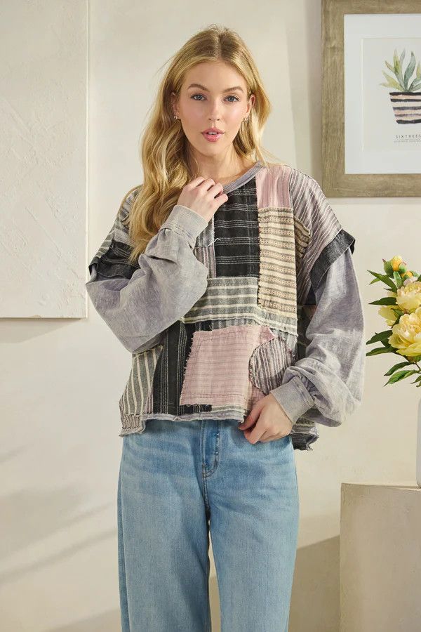 Washed Patchwork Mixed Top