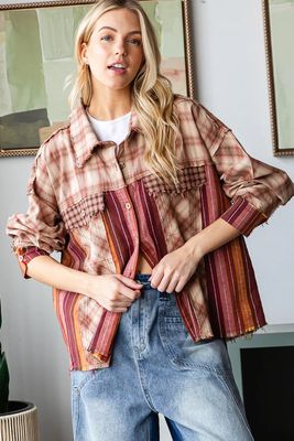 Plaid Stripe Mixed Button Down Shirt