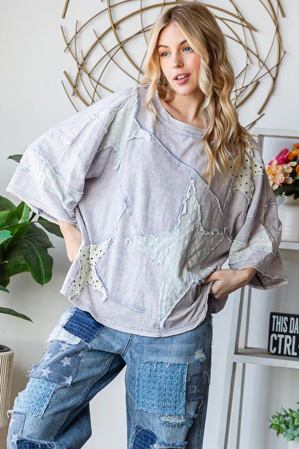 Washed Star Patchwork SS Top
