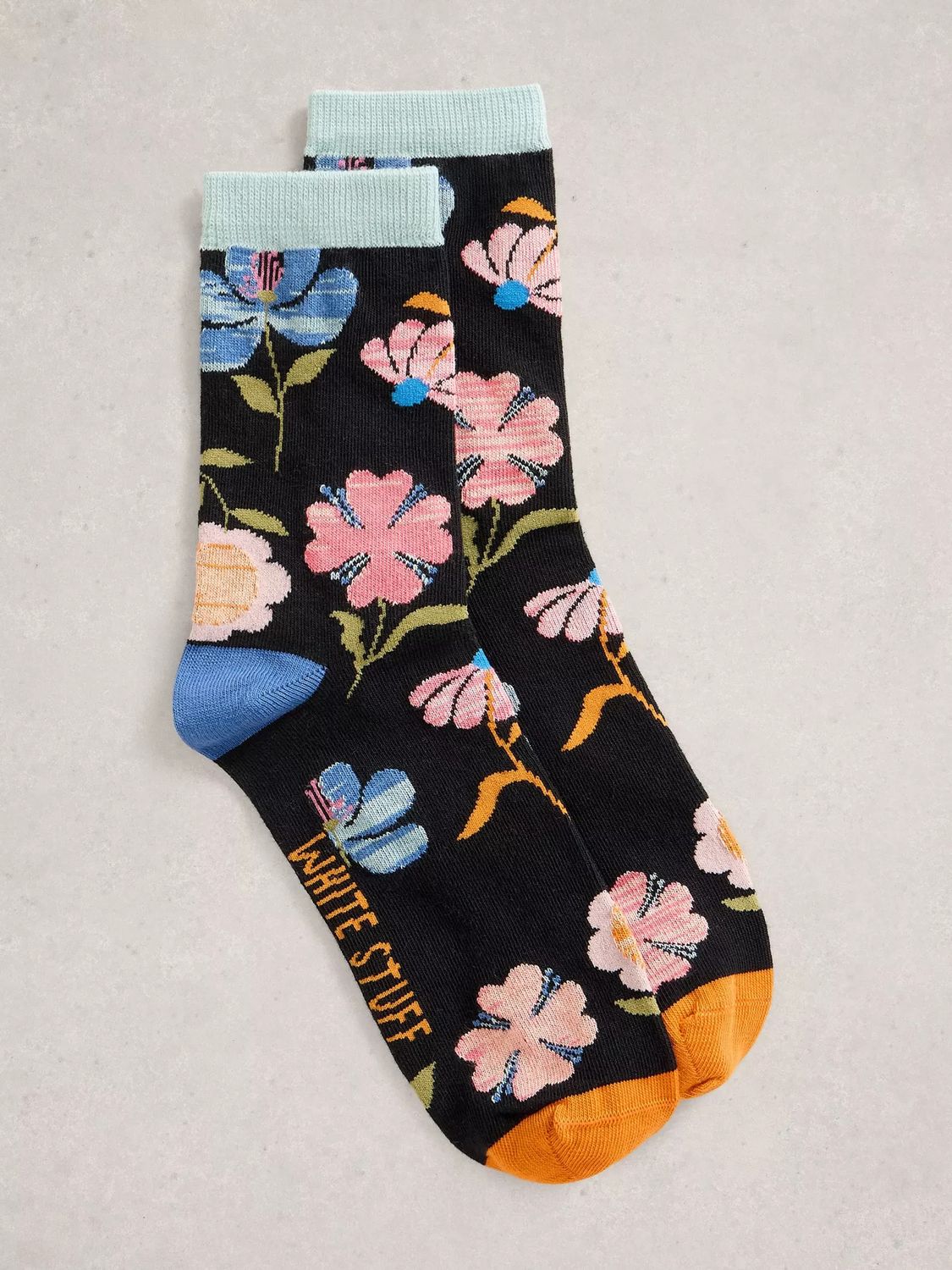 Floral Ankle Sock, Black Multi, Women 6-8