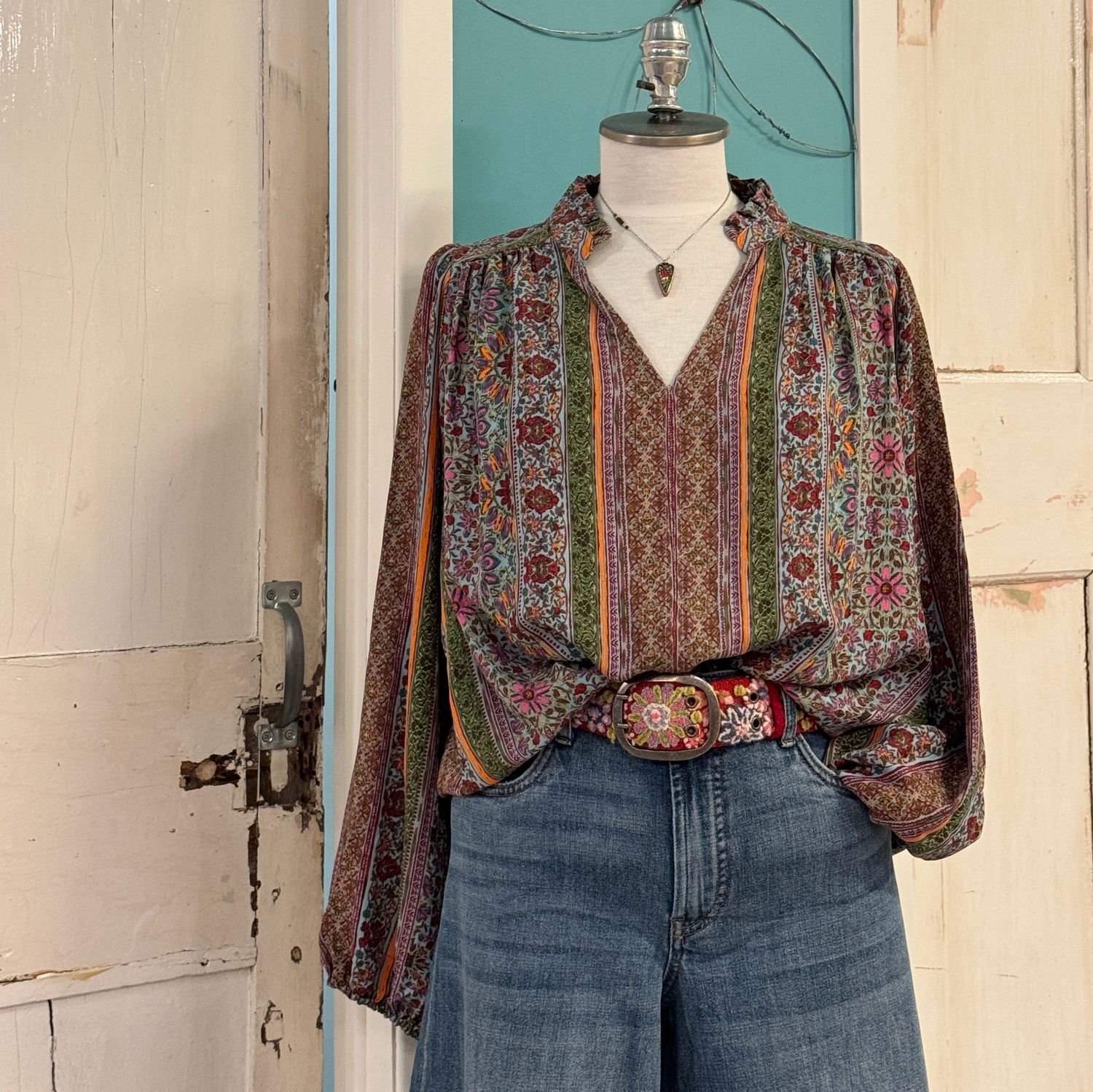 Printed V Neck Blouse