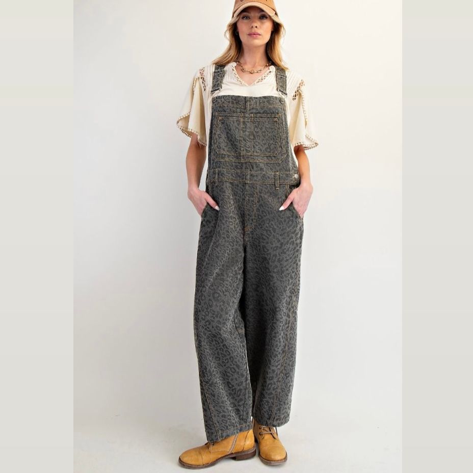 Animal Print Washed Twill Overall