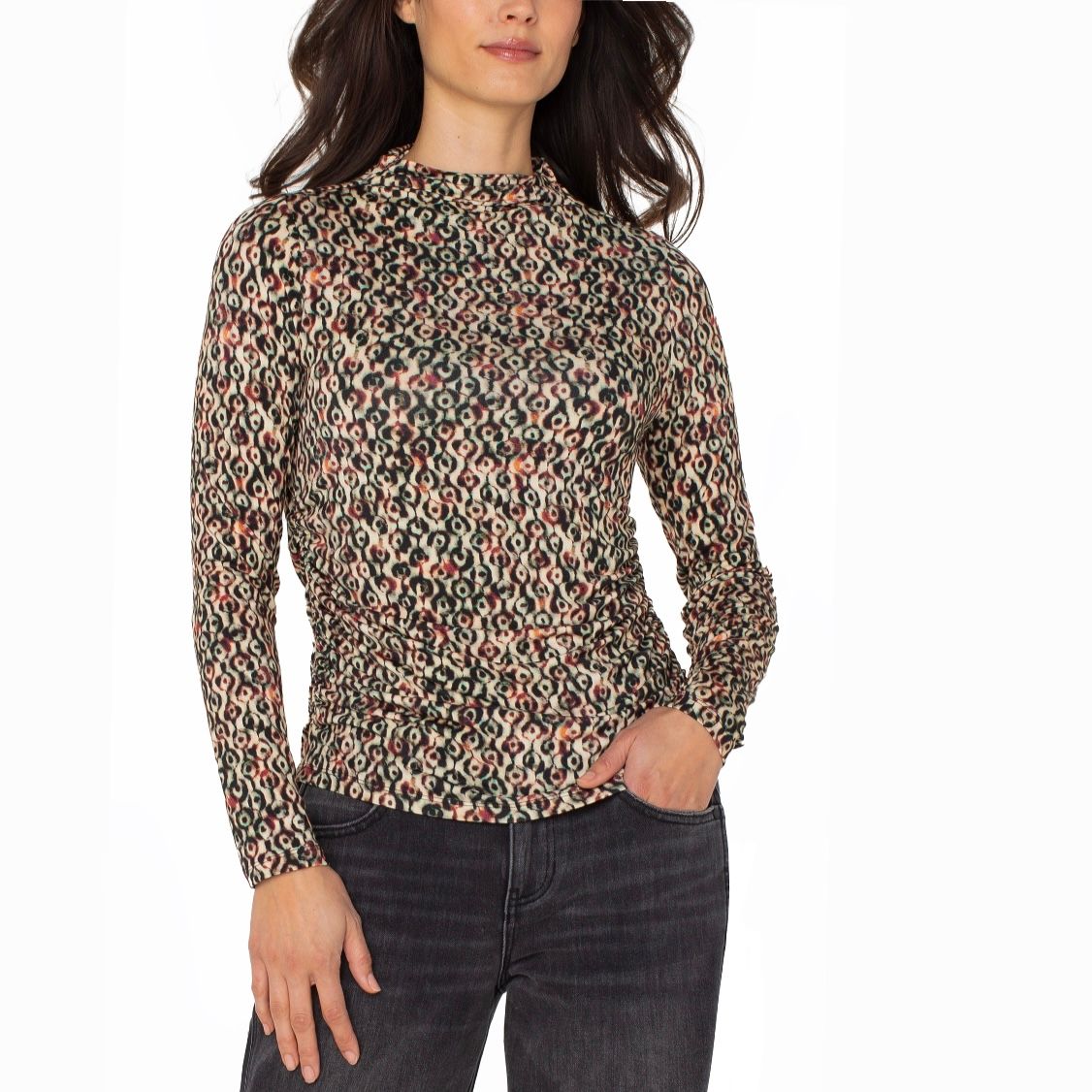 Pleated Mock Neck Top